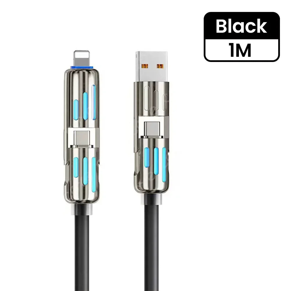 4 in 1 240W USB Type C Silicone Fast Charging Cable 5A USB Type C To Lightning Super Fast Charge Data Cable For iPhone 15 Xiaomi