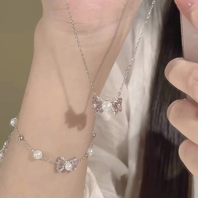 Fairy Elegant Pink Round Crystal Pendant Necklace Simple Design Korean Fashion Girls Women Star Clavicle Chain Jewelry Gifts