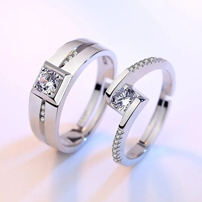 925 Sterling Silver Moissanite Diamond Couple Rings for Lovers Matching Wedding Jewelry Set