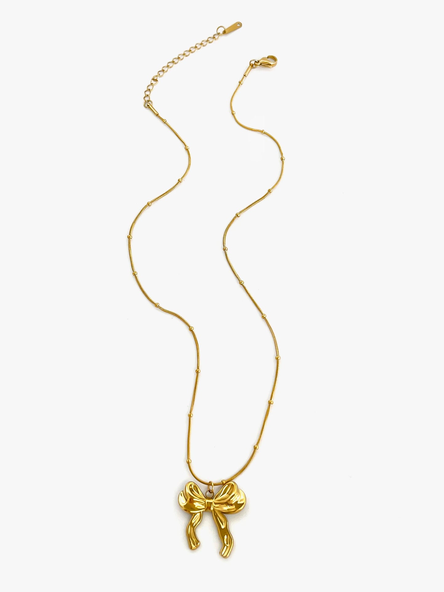 Peri'sbox Classic Elegant Gold Plated Thin Chain Bow Knot Pendant Necklaces for Women Stainless Steel Waterproof Summer Jewelry