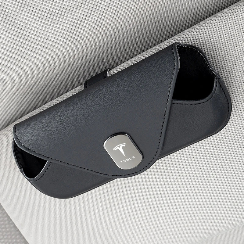 High Quality Leather Car Sun Visor Glasses Box Sunglasses Storage Case Clip For Tesla Model 3 Model S X Model Y Roadster SpaceX