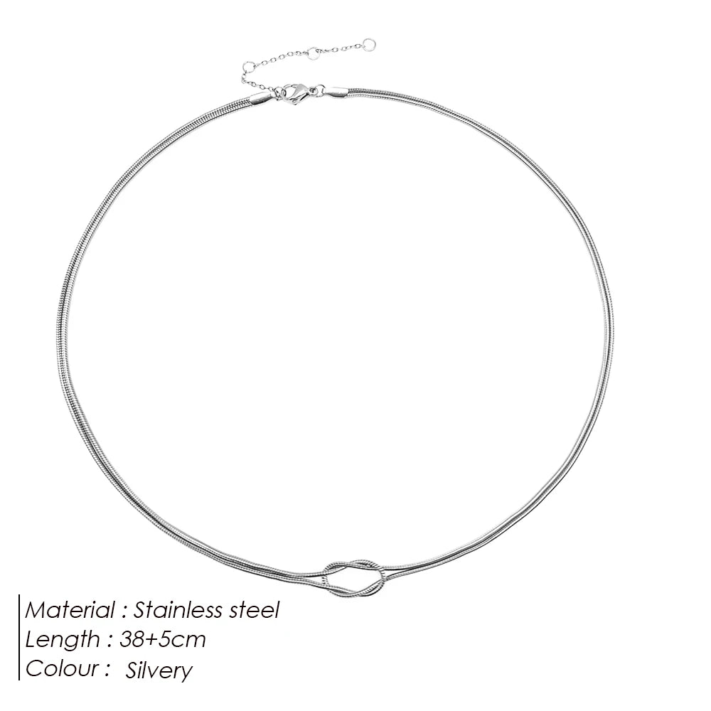 eManco Elegant Minimalist Jewelry Lusterless 14k Gold Plated Knotted Snake Chain Necklace Women's Stainless Steel Accessories