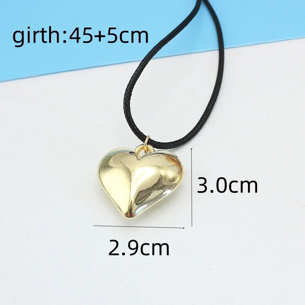 Punk Goth Black Velvet Big Heart Pendant Choker Necklace for Women Elegant Weave Knotted Bowknot Adjustable Chain Jewelry