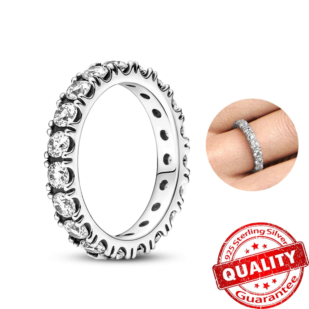 Sparkling Black Row Eternity Diamond Ring 925 Sterling Silver Freshwater Cultured Pearls Finger Open Ring for Women Jewelry Gift