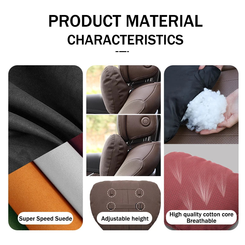 Suede Car Seat Neck Pillow Headrest Waist Lumber Support For Tesla Model 3 Y S X Roadster