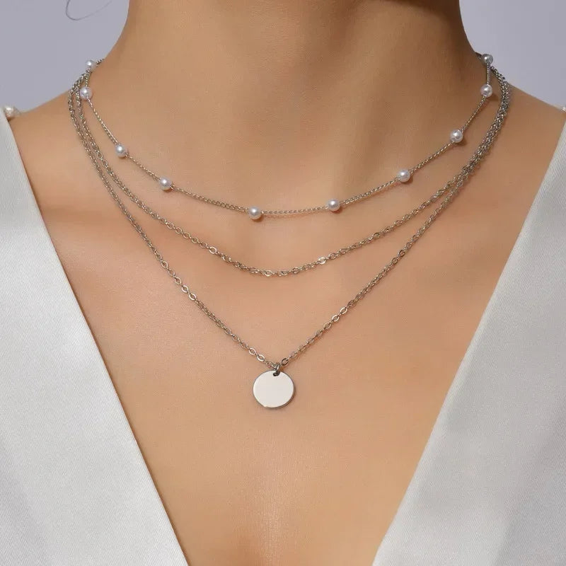 925 Sterling Silver Three-Layer Round Necklace for Women Simple Snake Chain Charm Ball Chain Party Gift Women's ExquisiteJewelry
