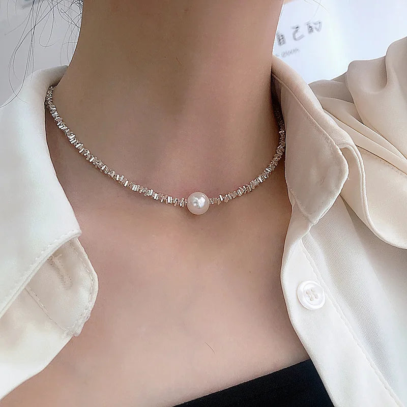 New Beads Women's Neck Chain Kpop Pearl Choker Necklace Gold Color Goth Chocker Jewelry On The Neck Pendant 2024 Collar For Girl