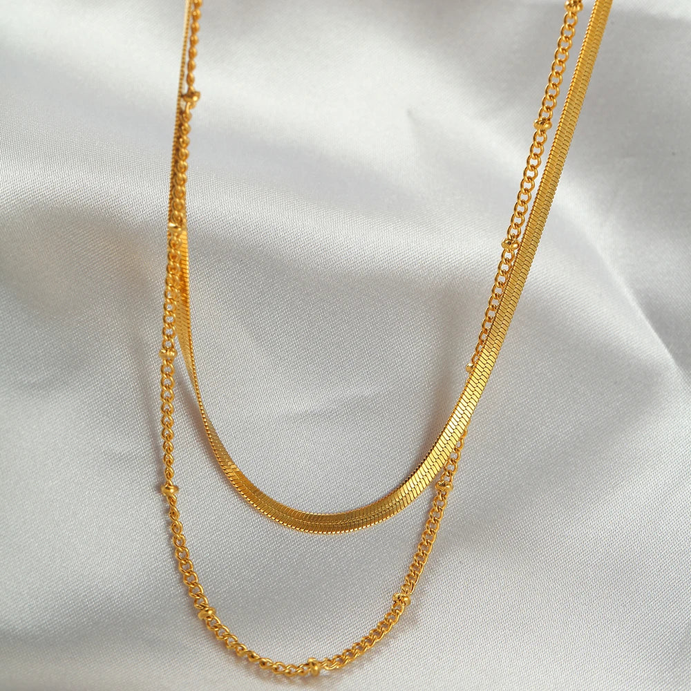 New 2024 Stainless steel Double layered stacking chain necklace Women Woman's Choker jewelry necklace for women