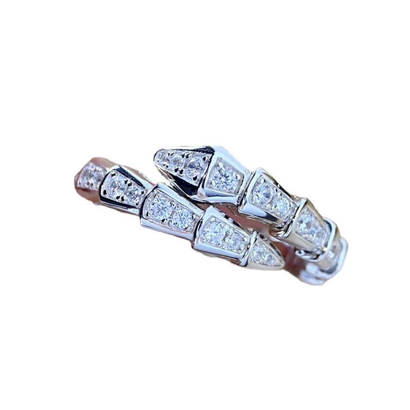 Full Diamond Snake Ring Platinum-plated Small Snake Ring Trend Opening Snake Bone Zircon Index Finger Ring