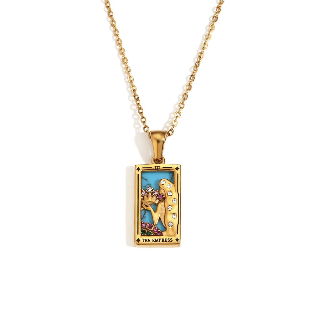 E.B.belle Original New Tarot Queen Lover Magician Moon Necklace Tarnish Free Stainless Steel Jewelry 18K Gold Plated Decoration