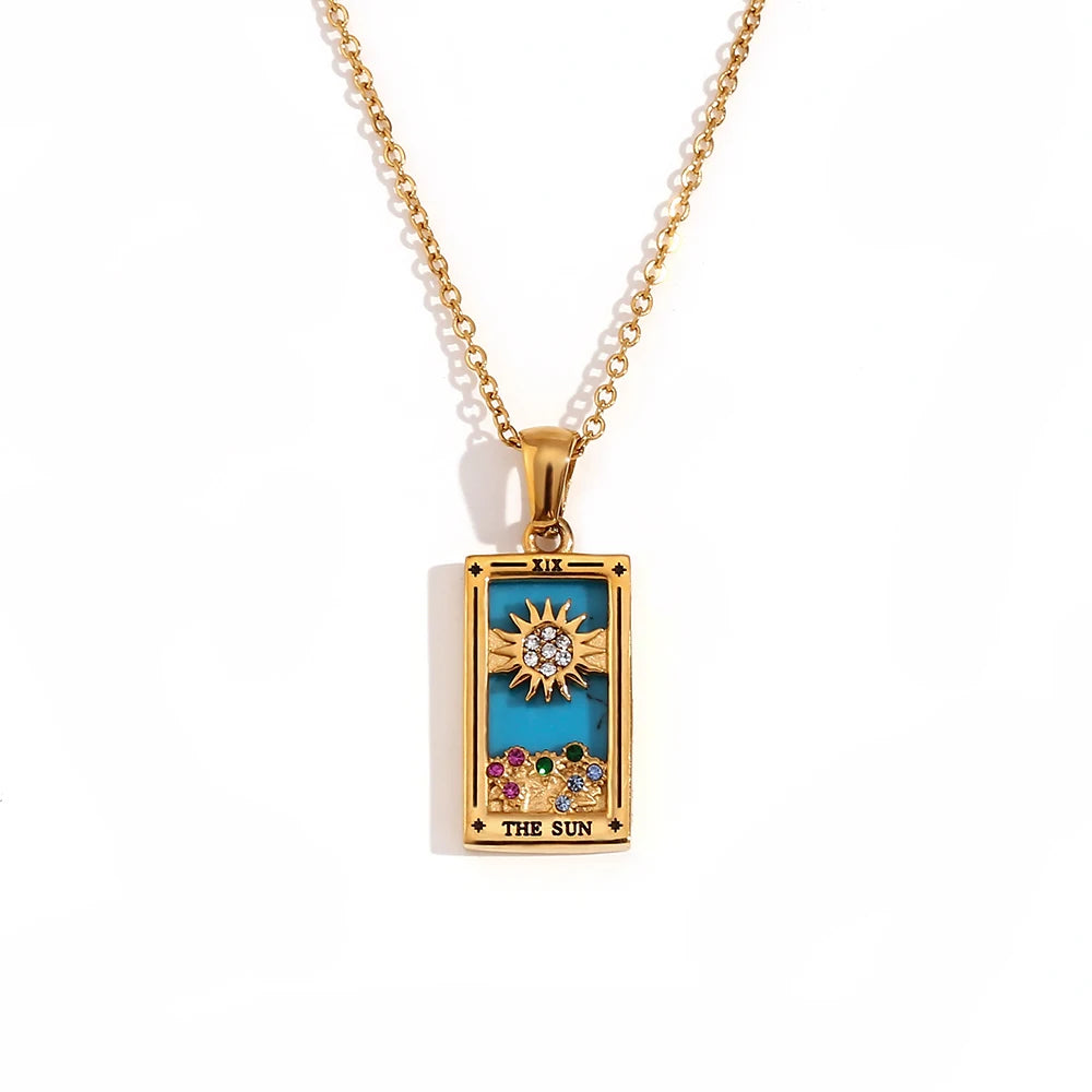 E.B.belle Original New Tarot Queen Lover Magician Moon Necklace Tarnish Free Stainless Steel Jewelry 18K Gold Plated Decoration