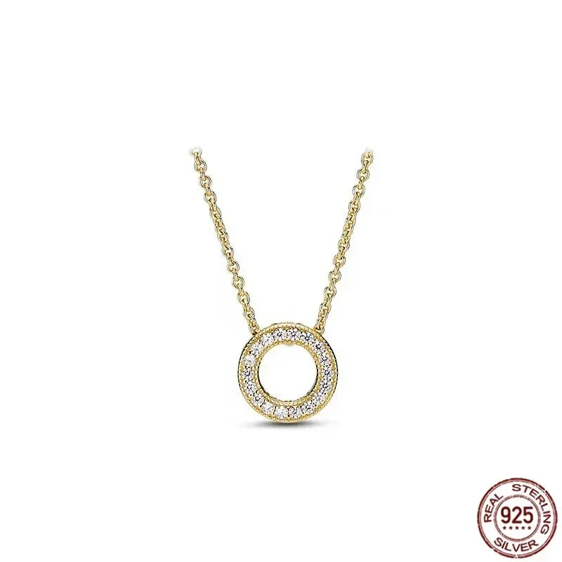 Classic 925 sterling silver shiny round hearts square pendant necklace fit original Pandora pendant DIY couple jewelry gifts