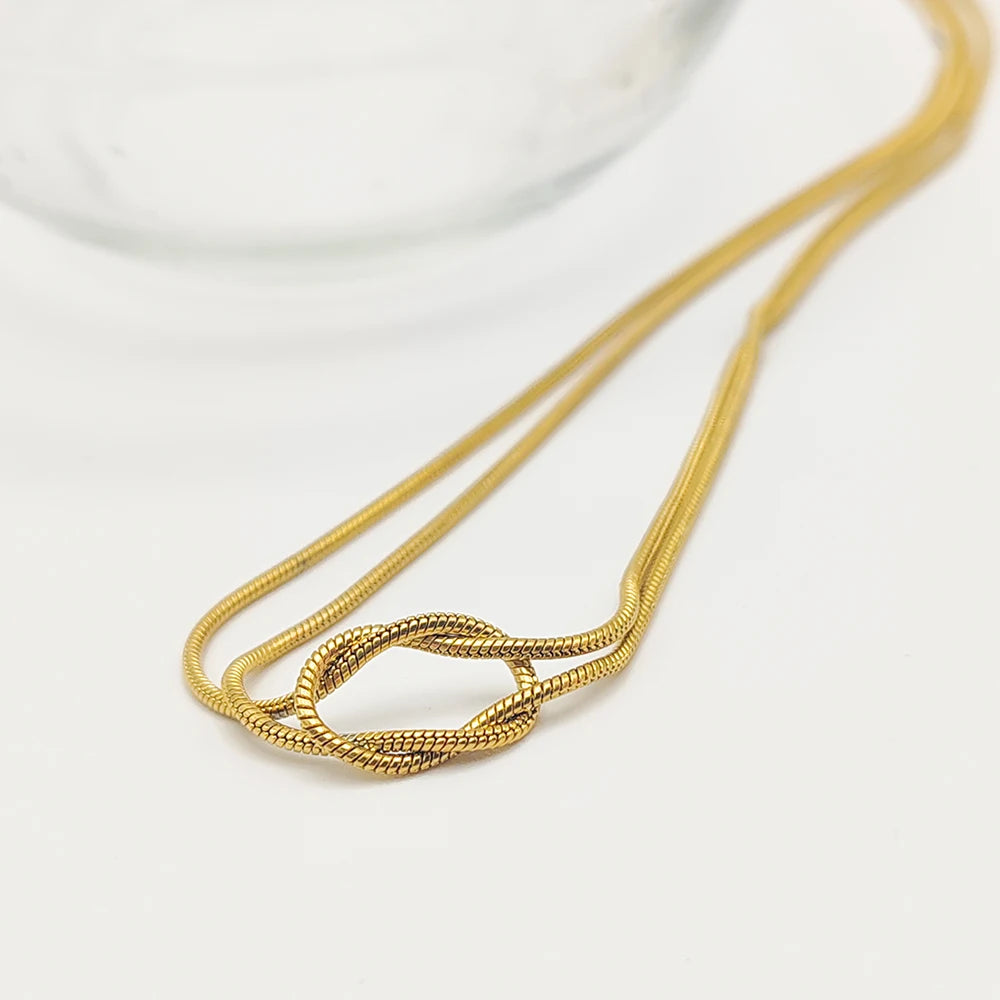 eManco Elegant Minimalist Jewelry Lusterless 14k Gold Plated Knotted Snake Chain Necklace Women's Stainless Steel Accessories