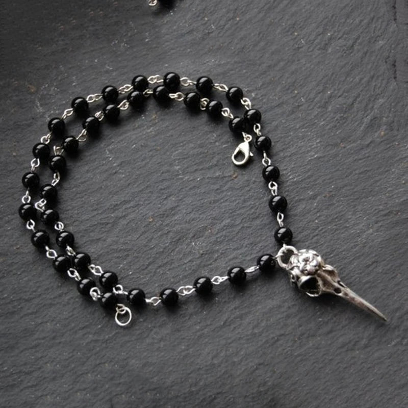Gothic Bat Pendant Necklace for Women Men Beaded Chain Retro Pagan Pentagram Goth Necklace Male Female Jewelry Gift Accessories