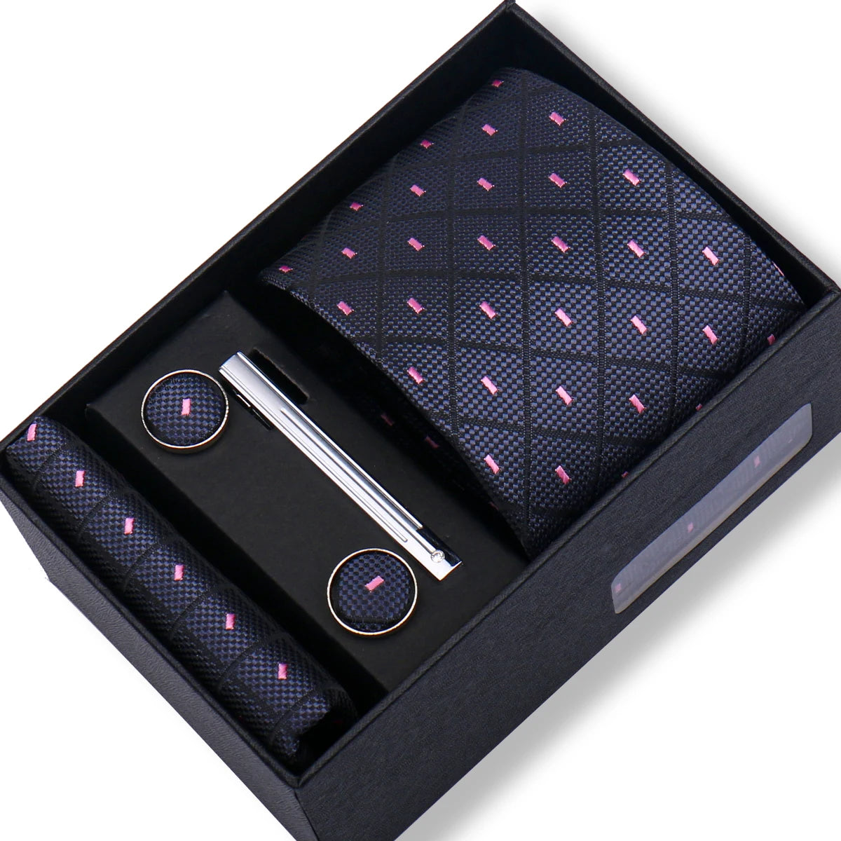 Fashion Elegant Men's Necktie Gift Box Striped Tie Handchief Cufflink Tie Clip 4 pcs Set Wedding Business Party Suit Accessories