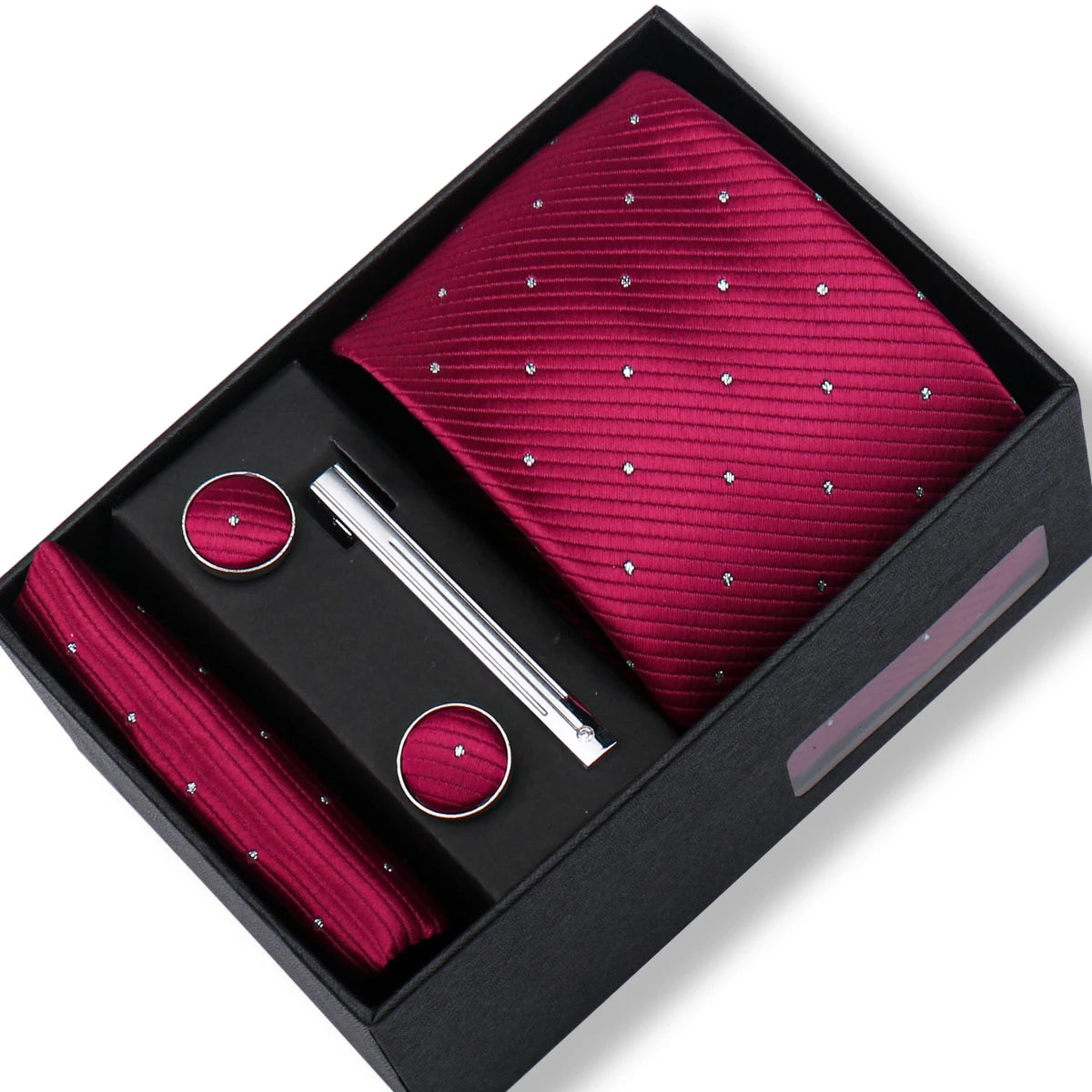 Fashion Elegant Men's Necktie Gift Box Striped Tie Handchief Cufflink Tie Clip 4 pcs Set Wedding Business Party Suit Accessories