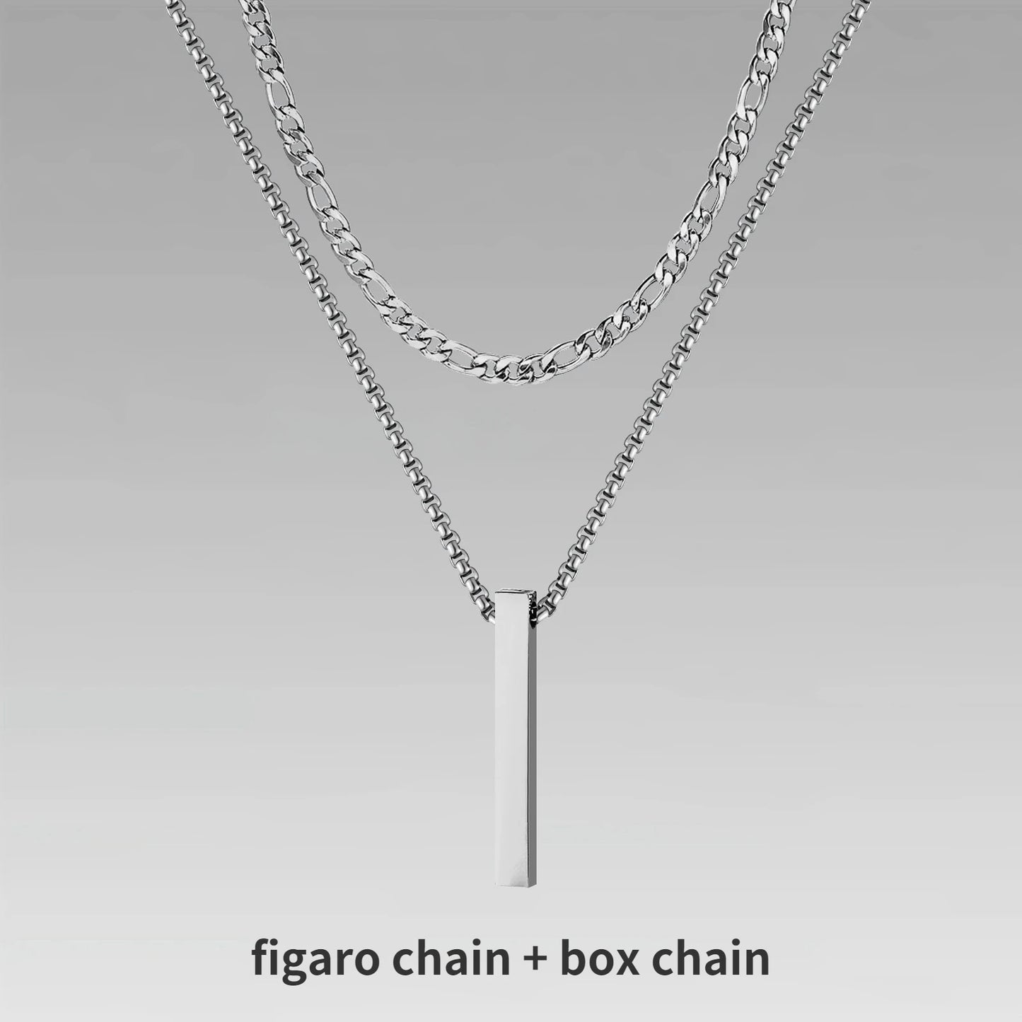 Vnox 3D Vertical Bar Necklaces for Men, Layering Stainless Steel Geometric Pendant, Layered Wheat Rope Cuban Chain, Boy Collar
