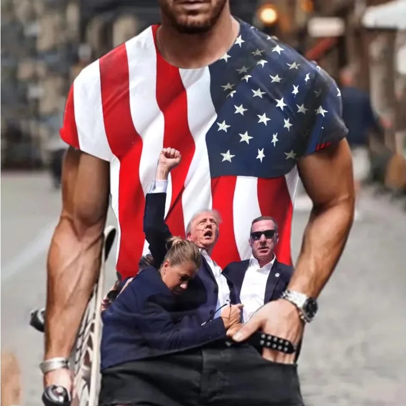 United States Trump 3D Print T-shirt Hip-hop Harajuku Street Trump Supporters Oversized T-shirt United States Flag Short-sleeved