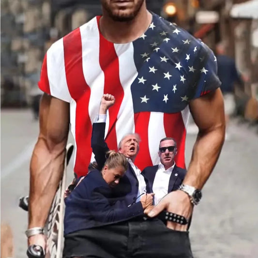 United States Trump 3D Print T-shirt Hip-hop Harajuku Street Trump Supporters Oversized T-shirt United States Flag Short-sleeved