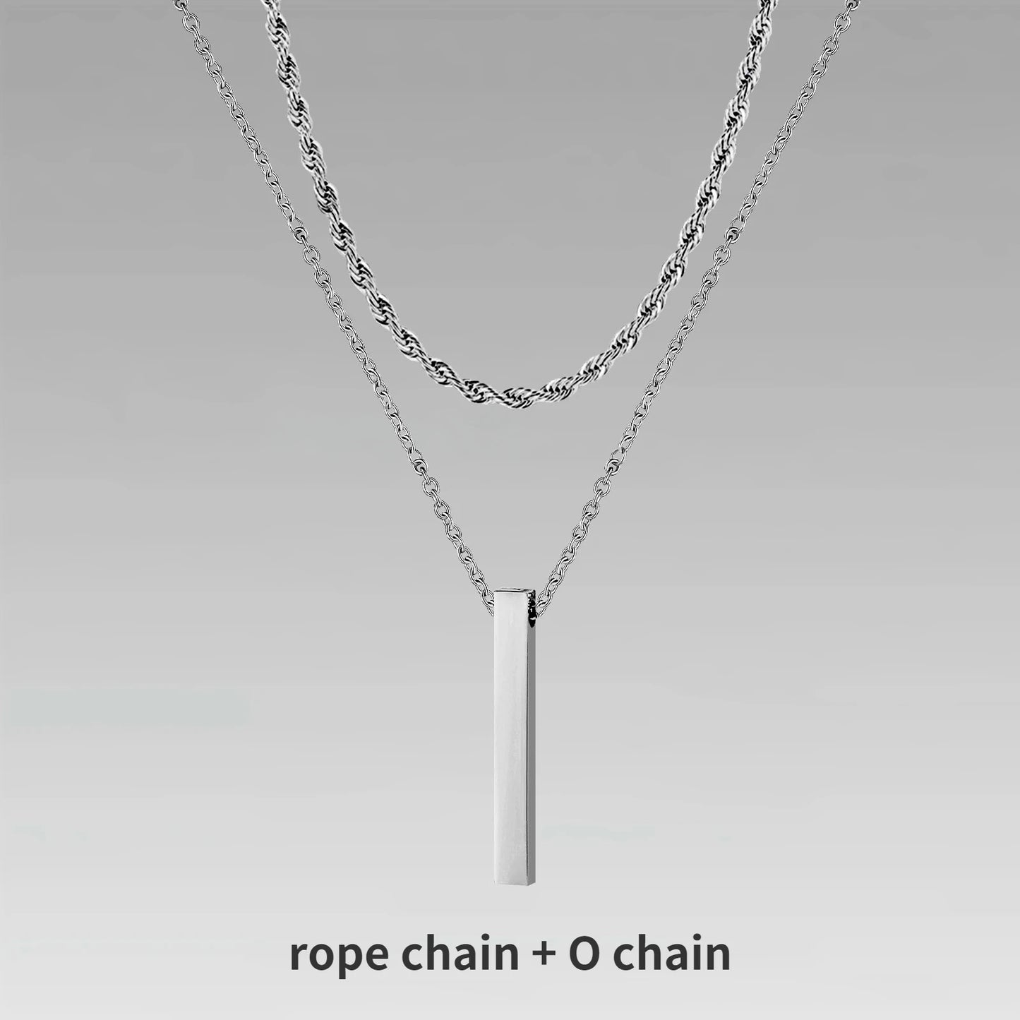 Vnox 3D Vertical Bar Necklaces for Men, Layering Stainless Steel Geometric Pendant, Layered Wheat Rope Cuban Chain, Boy Collar
