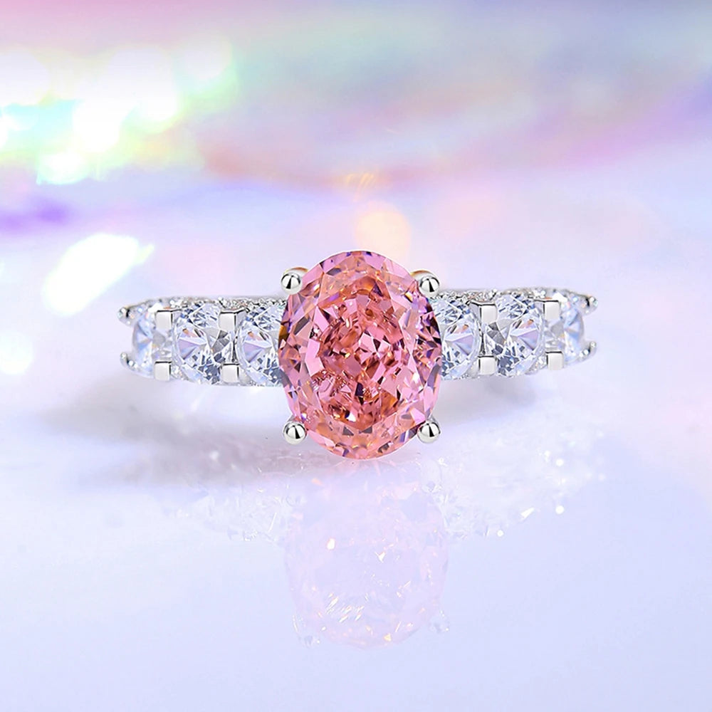 Vinregem 4 CT Oval Padparadscha High Carbon Diamond Gemstone 100% 925 Sterling Silver Wedding Engagement Ring Fine Jewelry Gifts