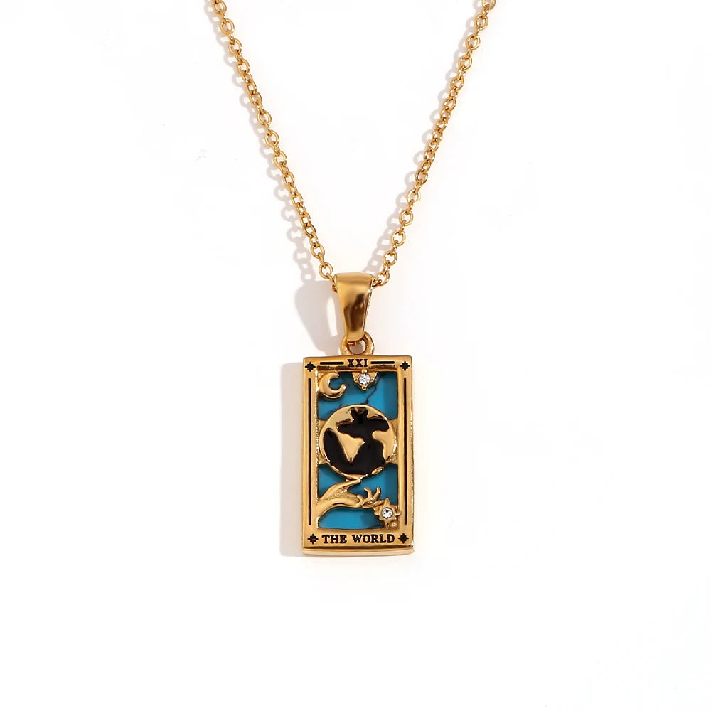 E.B.belle Original New Tarot Queen Lover Magician Moon Necklace Tarnish Free Stainless Steel Jewelry 18K Gold Plated Decoration