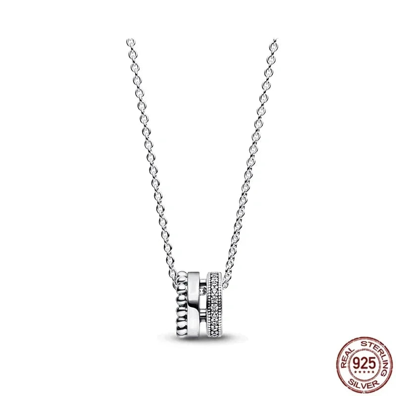 New 925 sterling silver classic dazzling heart-shaped multi circular pendant necklace fits design original charm beaded DIY gift