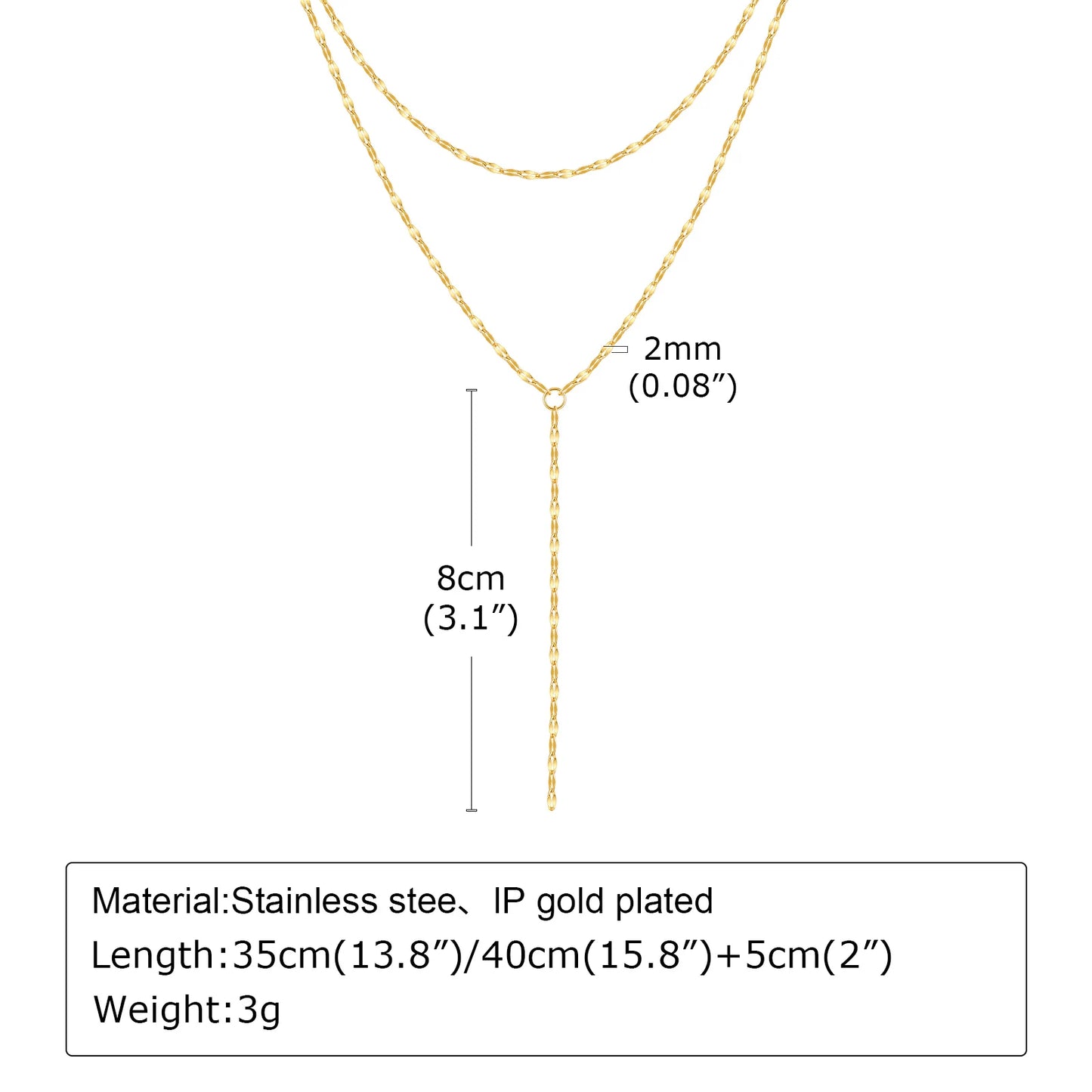 Gold Plated Lariat Necklace for Women, Double Laryered Long Chain Drop Pendant Choker Necklaces Fashion Gifts