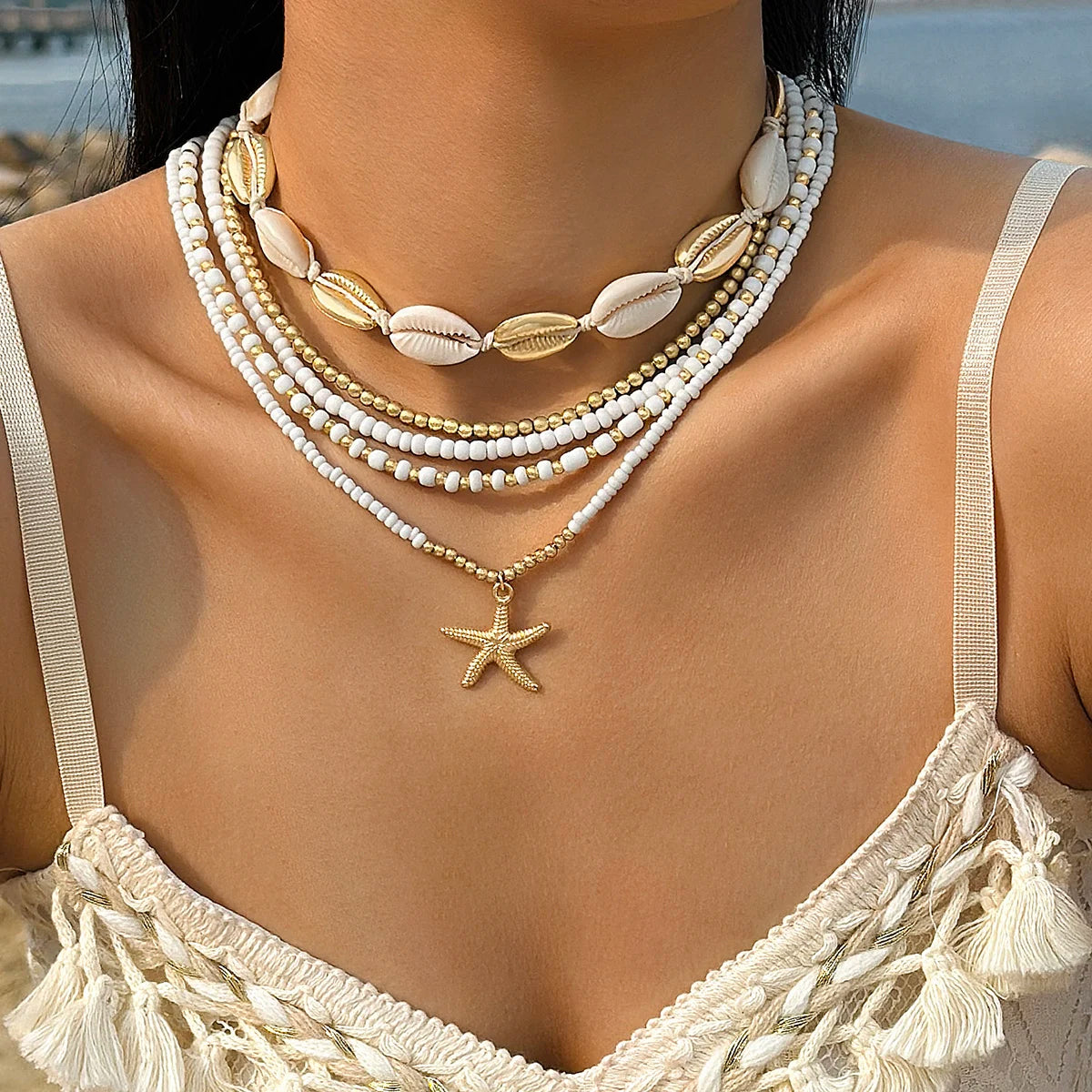 Tocona Bohemia Shell Starfish Pendant Necklace for Women Sand Beach Measle Chains Necklaces Jewelry Party Girls ожерелье 25134