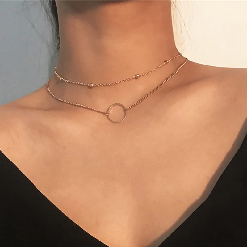 Vintage Double Round Charm Layered Necklace Women's Jewelry Layered Accessories for Girls Gifts Bohemian Fashion Pendant 2023