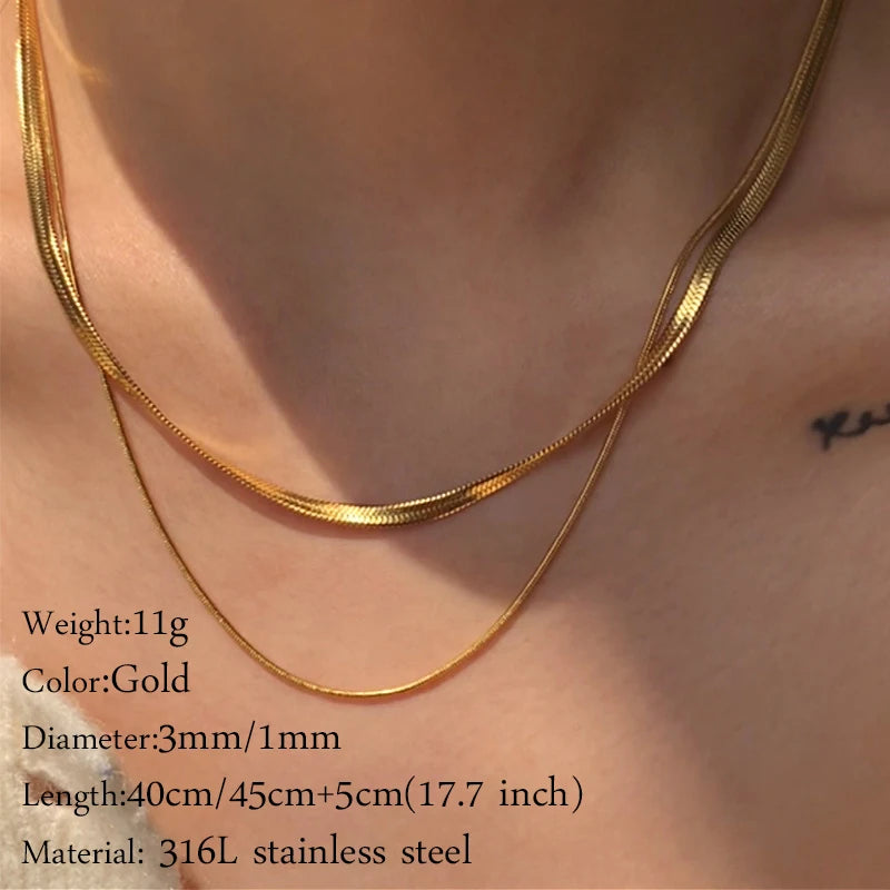 New 2024 Stainless steel Double layered stacking chain necklace Women Woman's Choker jewelry necklace for women