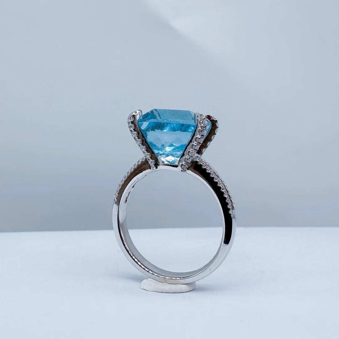 FY25 GUILD Solid G18K Gold Natural Santa Maria Blue Aquamarine Gemstones 7.09ct Diamonds Female Anniversary Gift Fine Rings