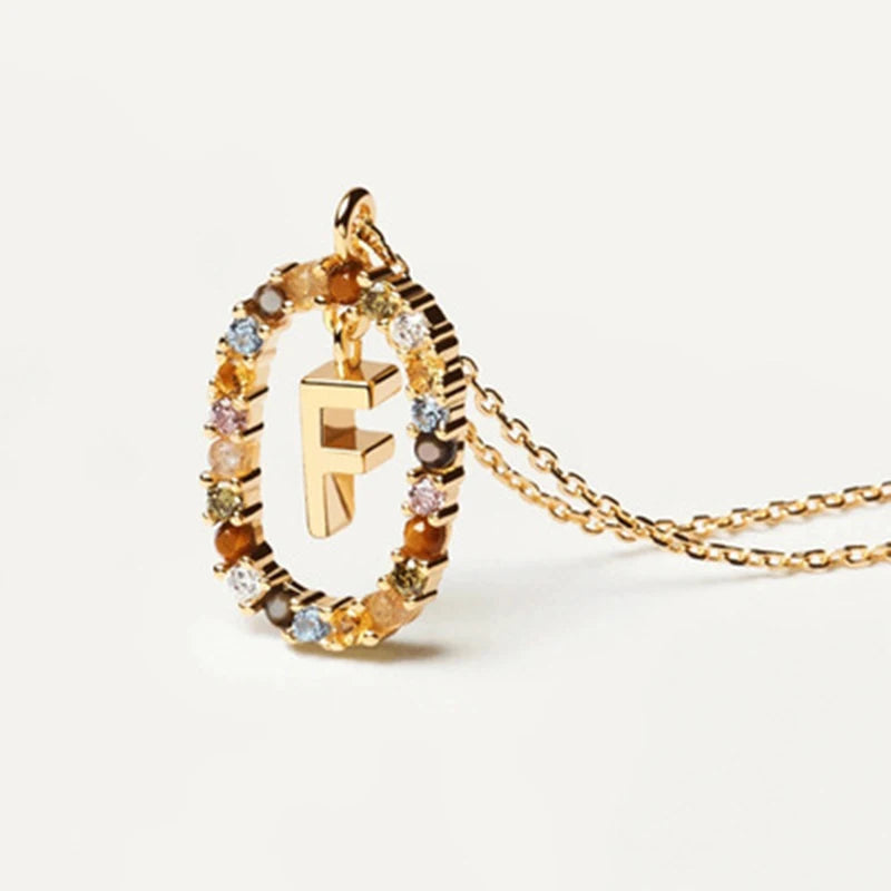 New 26 English Letter Pendant 925 Sterling Colored Zircon Letter Necklace Choker Fine Jewelry For Women