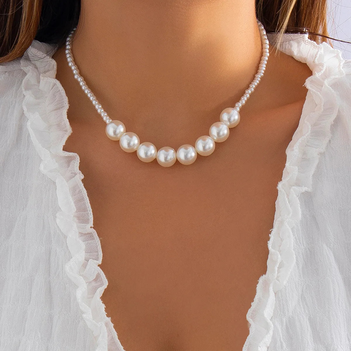 2023 Trend Elegant Jewelry Wedding Big Pearl Necklace For Women Fashion Imitation Pearl Green Rose Color Stone Choker Necklace