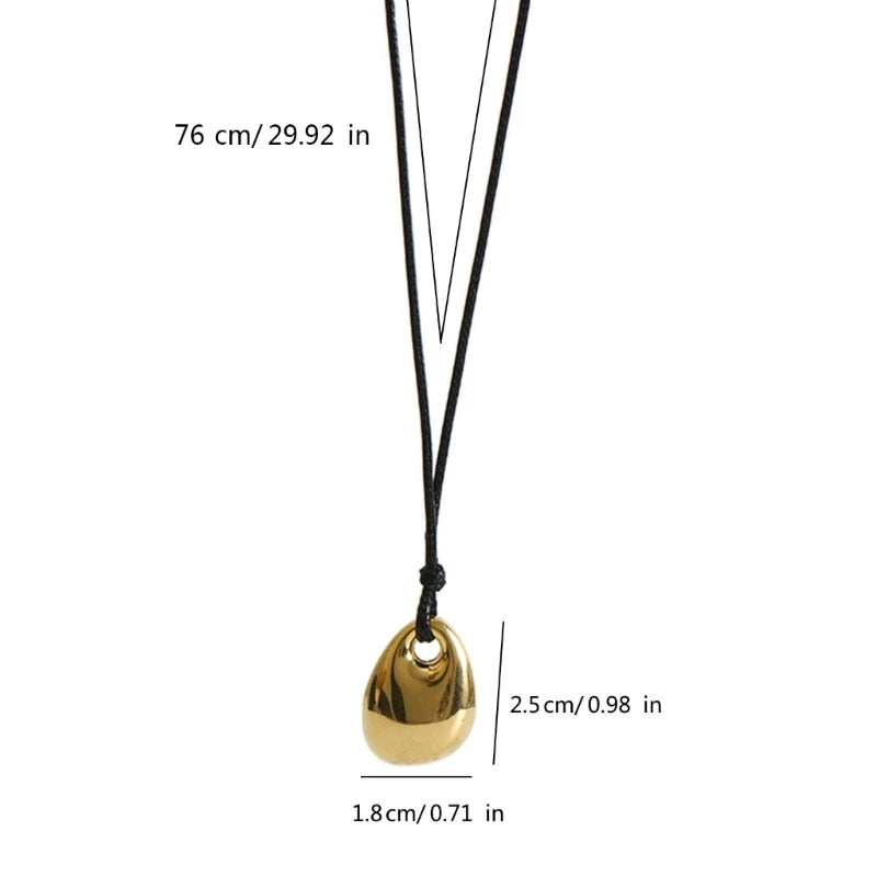 Adjustable PU Leather Cord Necklace Irregular Bean Pendant Clavicle Chain Geometric Charm Neckchain Unisex Accessory