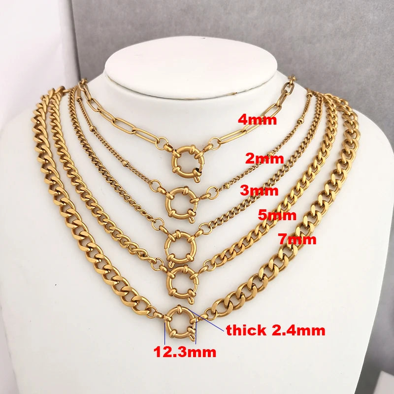 QMHJE Sailor Clasp Necklace Women Men Choker Stainless Steel Geometric Rolo Link Cuba Paperclip Chain Basic DIY PVD Gold Color
