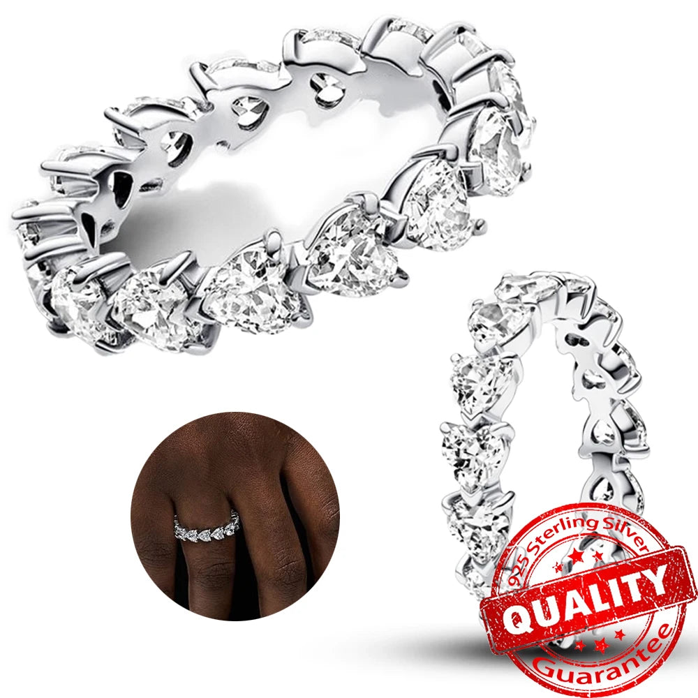 Sparkling Black Row Eternity Diamond Ring 925 Sterling Silver Freshwater Cultured Pearls Finger Open Ring for Women Jewelry Gift