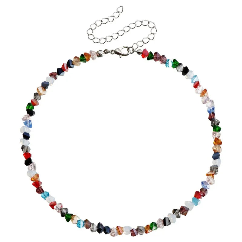 Mulit-cut Glass Crystal Irregular Beaded Choker Necklace for Women Transparent Vintage Korean Collarbone Collar Neck Jewelry
