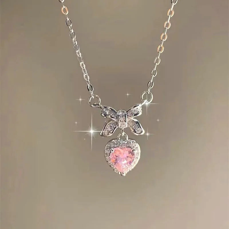 New Wine Red Cherry Gold Color Pendant Necklace For Women Personality Fashion Necklace Wedding Jewelry Birthday Gifts