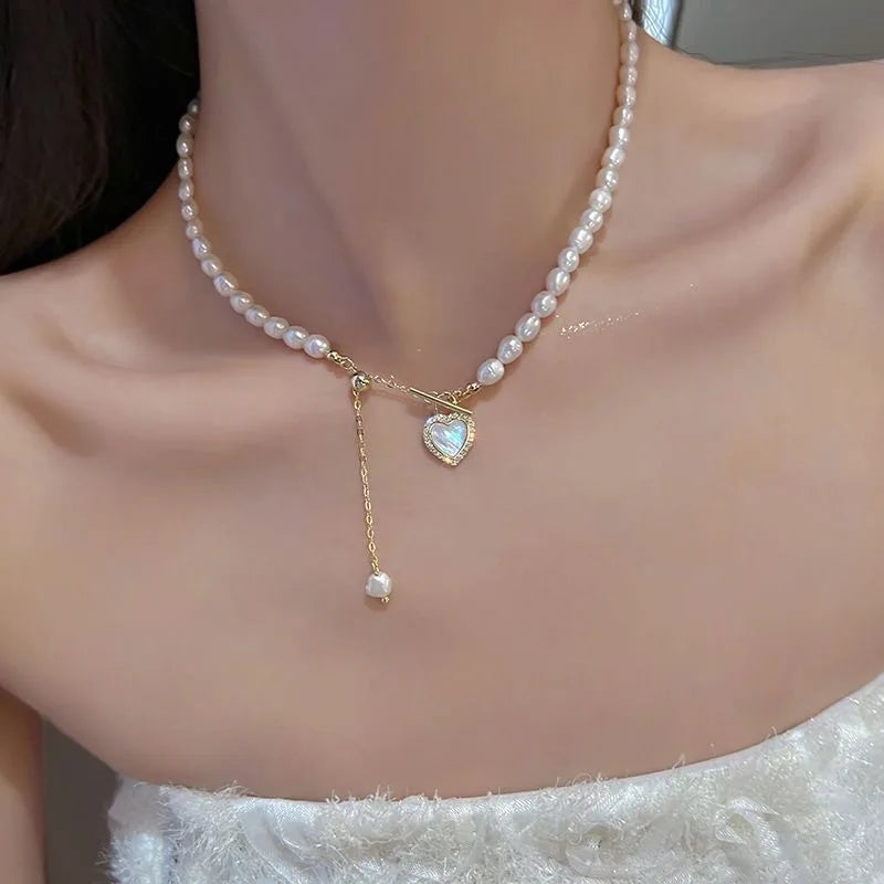 New Beads Women's Neck Chain Kpop Pearl Choker Necklace Gold Color Goth Chocker Jewelry On The Neck Pendant 2024 Collar For Girl