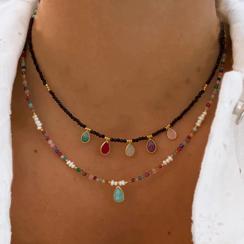 Bohemian Multilayer Handmade Beads Chain Fashion Necklaces Tassels Colorful Crystal Pendant Jewelry For Women Accessories X0180