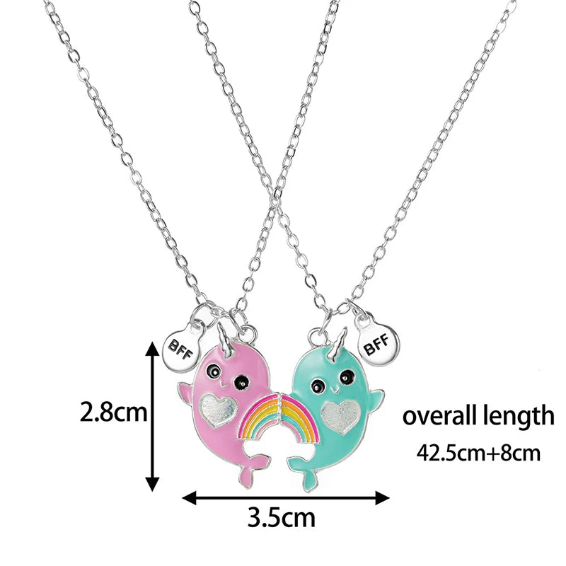 Qpeach 2Pack Heart Unicorn Bear Cat Pendant Best Friend Girl BFF Necklace of 2 for Besties Friendship Jewelry Gifts