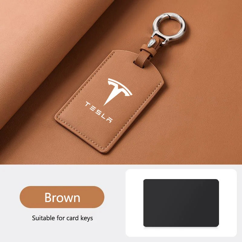 Leather Car Smart NFC Card Key Case Fob Cover Protector Shell For Tesla Model 3 Model S Model X Model Y Keychain Accessories