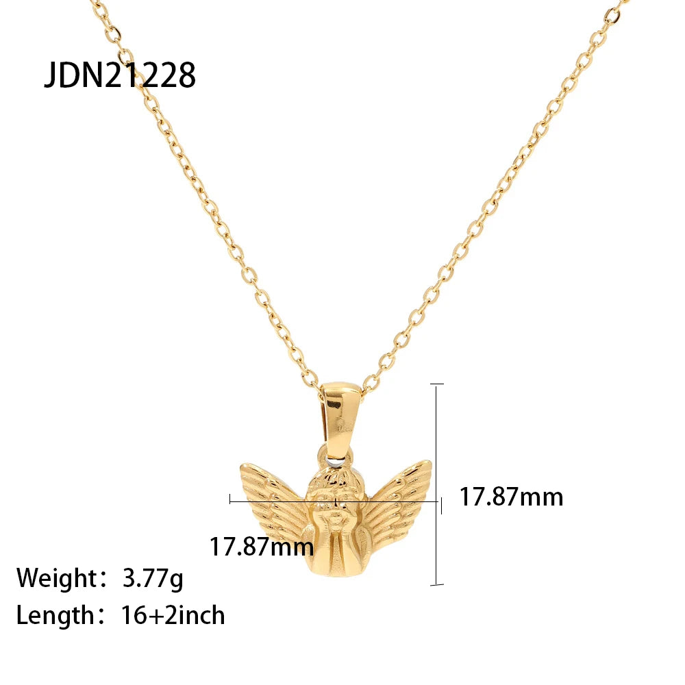 Uworld 316L Stainless Steel Angel Pendant Necklace Necklace Waterproof Simple Fashion Metal Texture Trendy Jewelry for Woman Gif