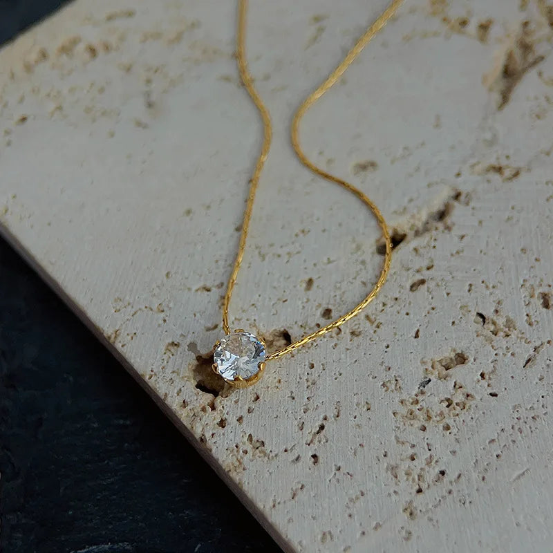 ANENJERY 316L Stainless Steel Zircon Thin Clavicle Chain Necklace for Women Festive Party Jewelry Wholesale
