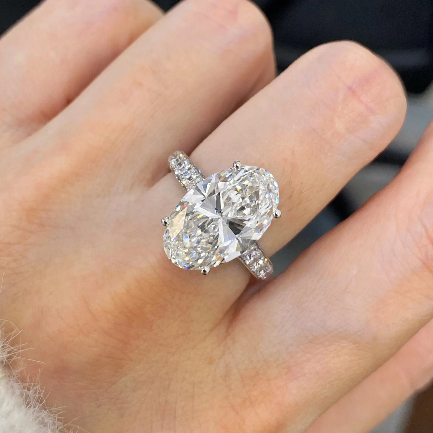 AJ2024 Lab Diamonds Ring White Diamonds Oval Shape 5.78ct F VS2 G18K White Gold Lab Diamonds Jewelries
