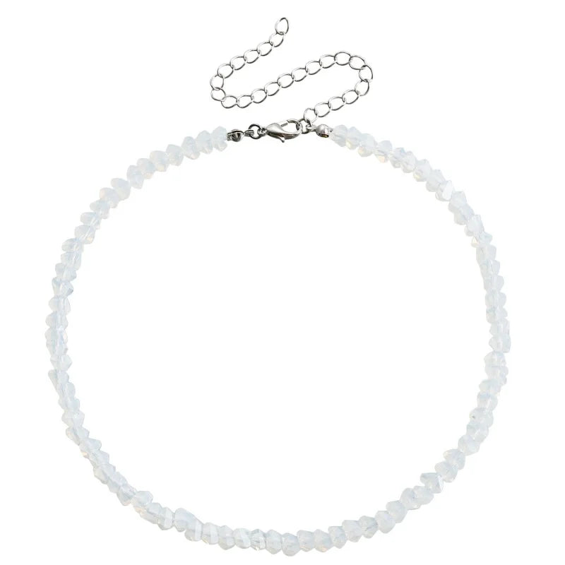 Mulit-cut Glass Crystal Irregular Beaded Choker Necklace for Women Transparent Vintage Korean Collarbone Collar Neck Jewelry