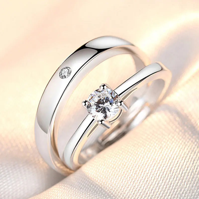 925 Sterling Silver Moissanite Diamond Couple Rings for Lovers Matching Wedding Jewelry Set
