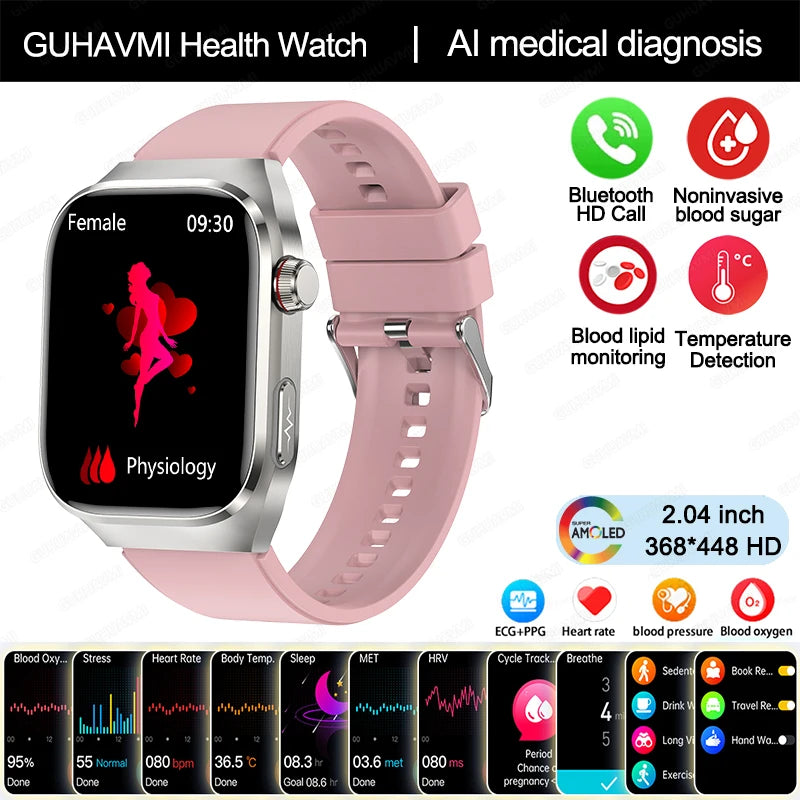 2024 New Uric Acid Blood Fat Smart Watch Men Blood Sugar ECG+PPG Blood Pressure Bluetooth Call Sports for Xiaomi Health Watch