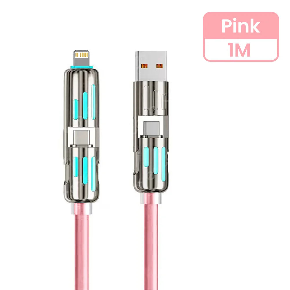 240W USB to Type C 4 in 1 Fast Charging Cable PD3.0 High Speed Data Transfer Charger Cable for iPhone 1514 Samsung Xiaomi HUAWEI